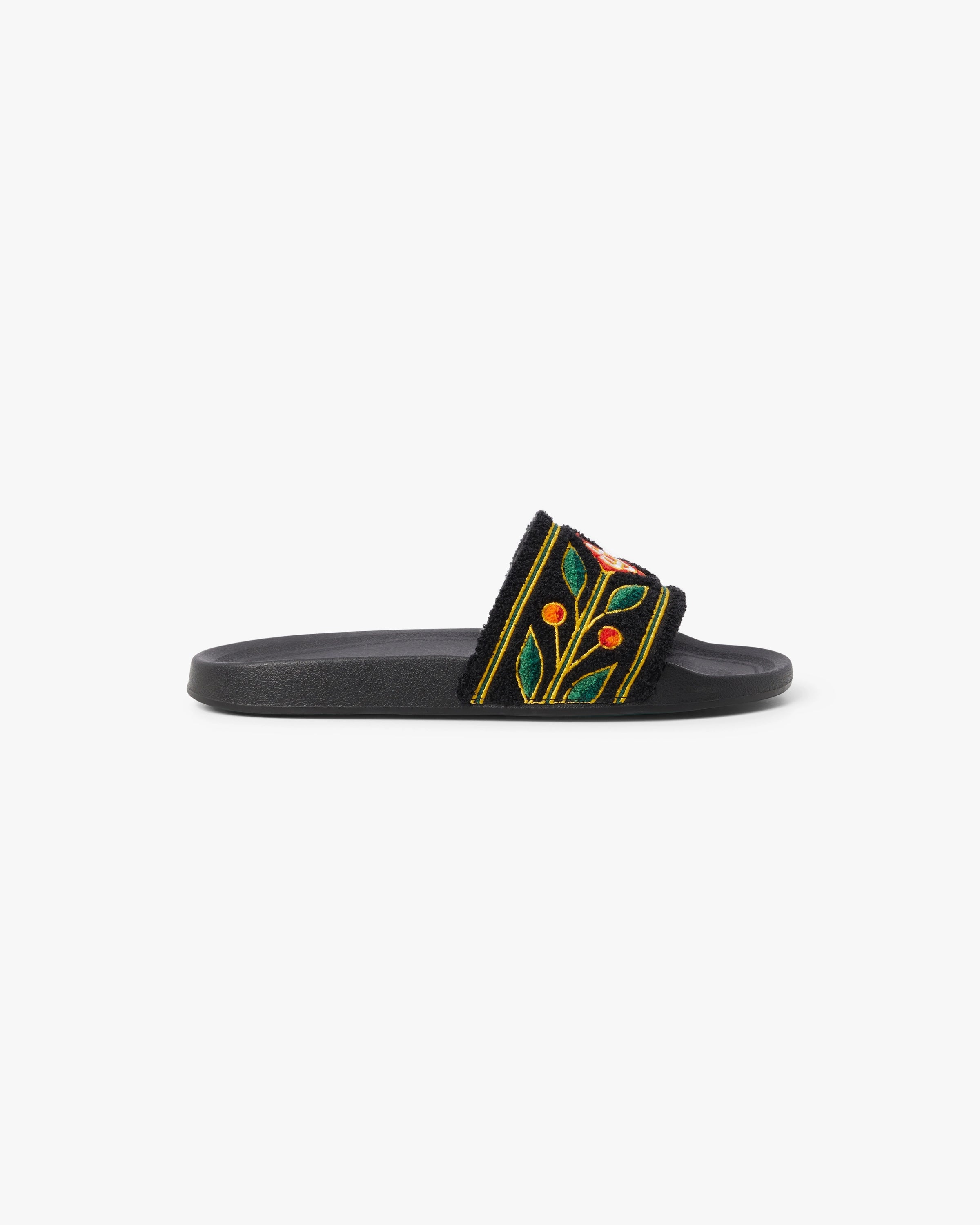 Men's Black Embroidered Terry Slides