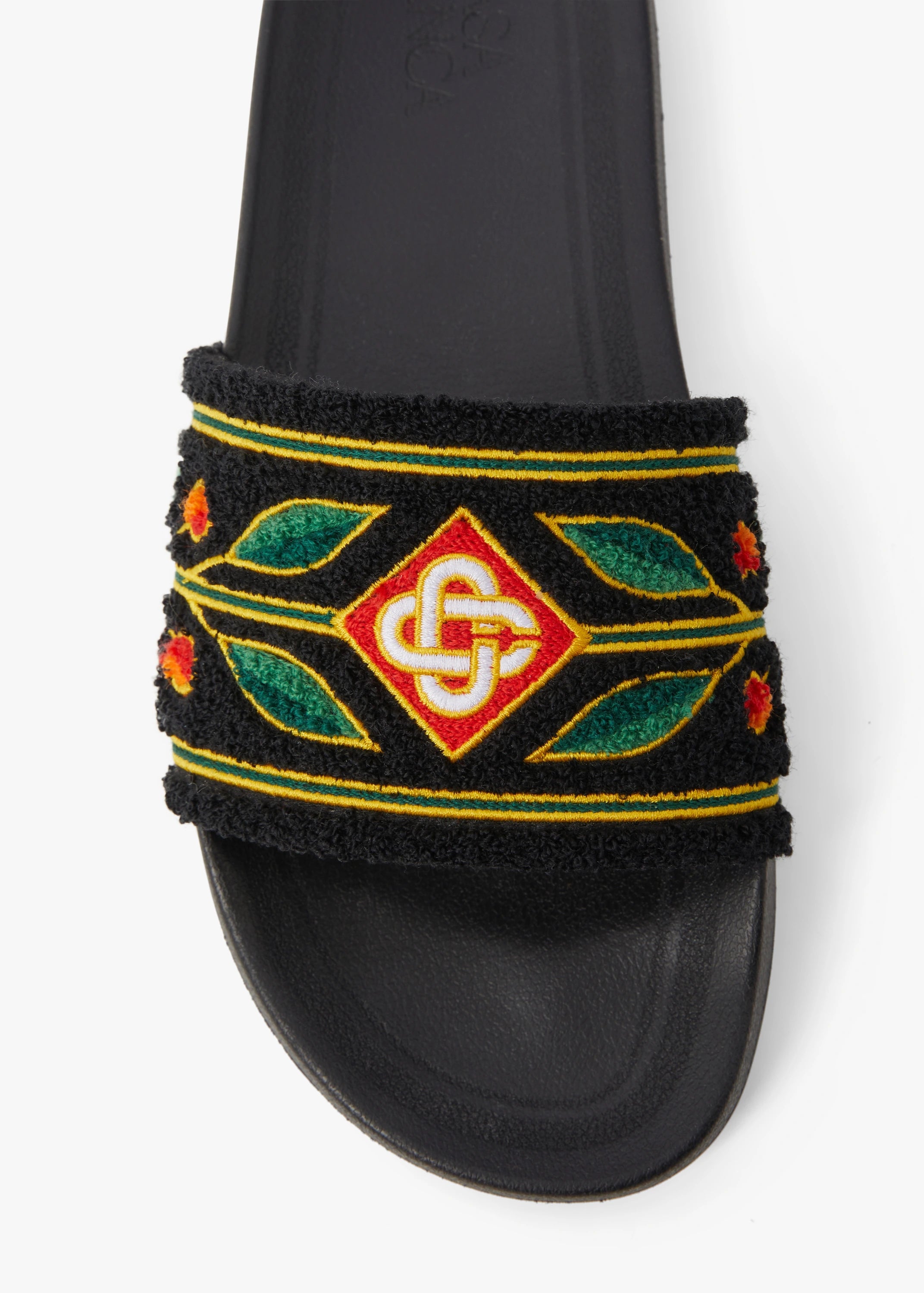 Men's Black Embroidered Terry Slides
