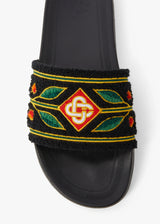 Men's Black Embroidered Terry Slides