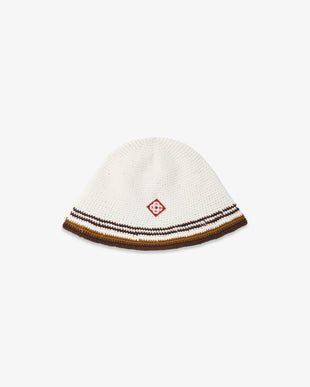 White & Brown Stripe Crochet Hat