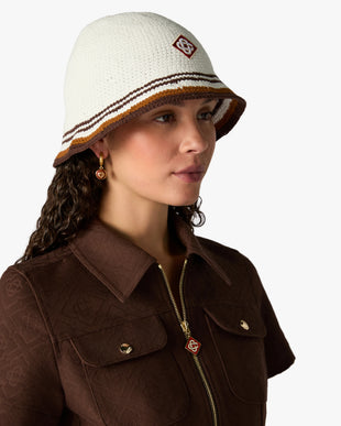 White & Brown Stripe Crochet Hat