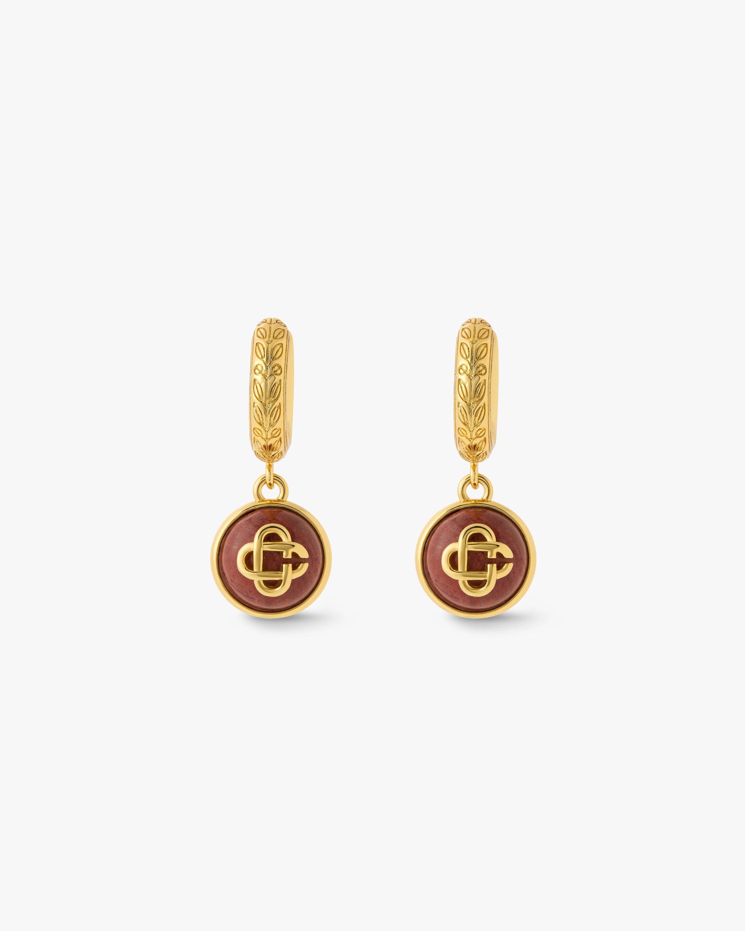 Gold & Red Sphere Ear Hoops