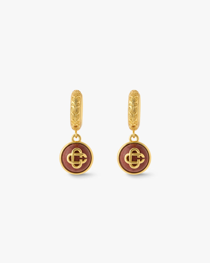 Gold & Red Sphere Ear Hoops