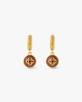 Gold & Red Sphere Ear Hoops