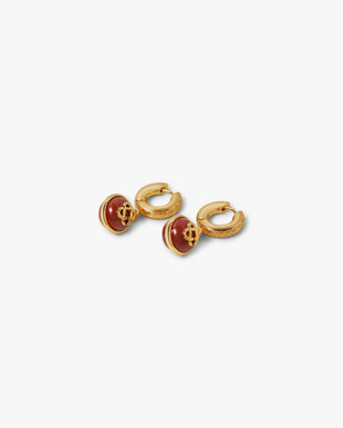 Gold & Red Sphere Ear Hoops