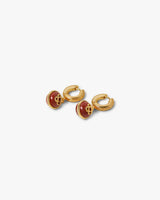 Gold & Red Sphere Ear Hoops