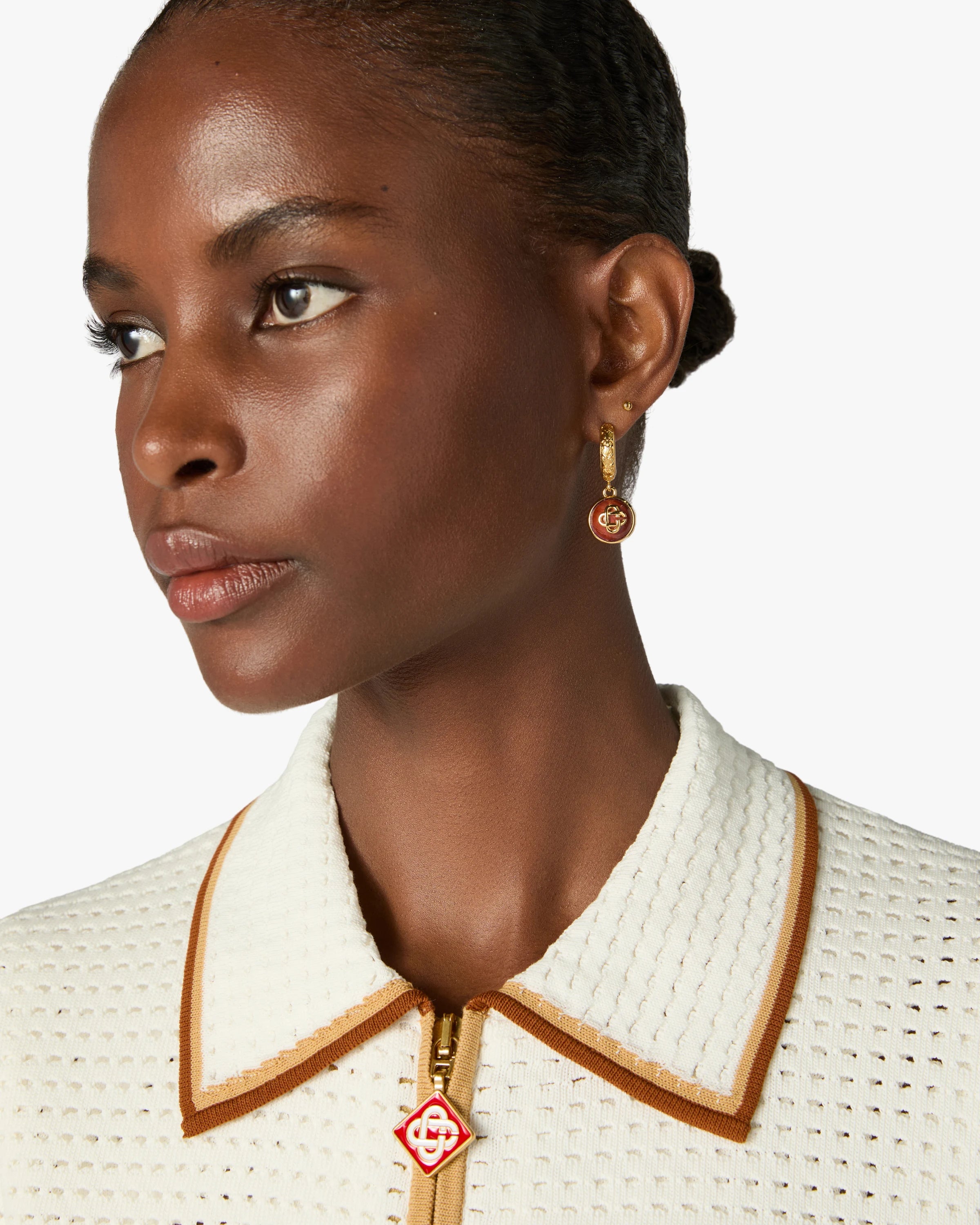 Gold & Red Sphere Ear Hoops