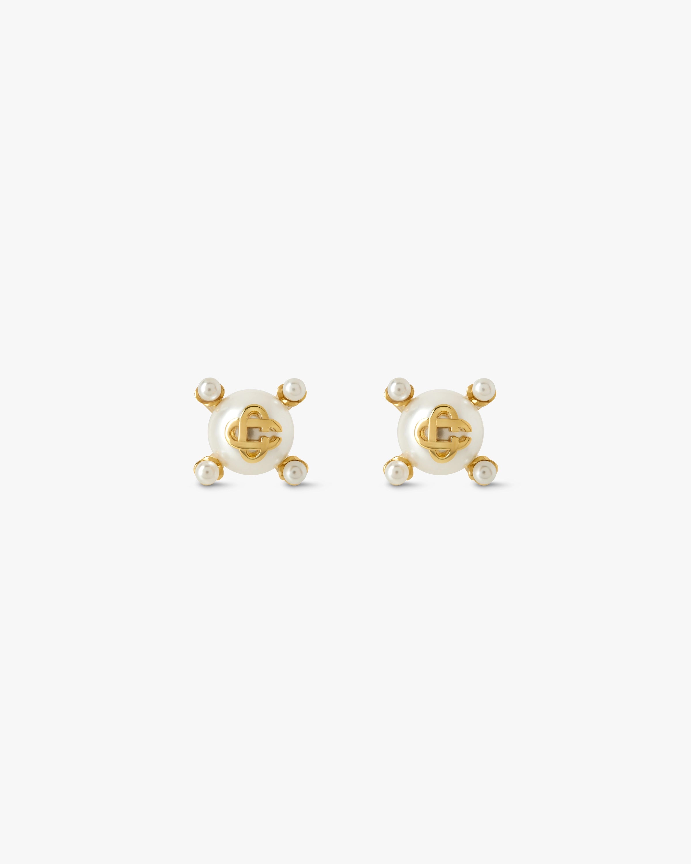 Gold & White Lotus Pearl Studs