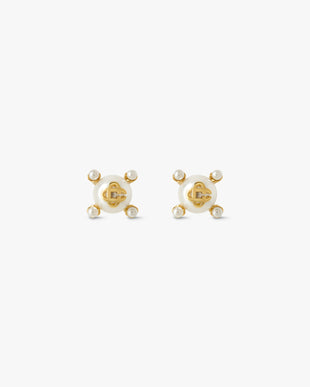 Gold & White Lotus Pearl Studs