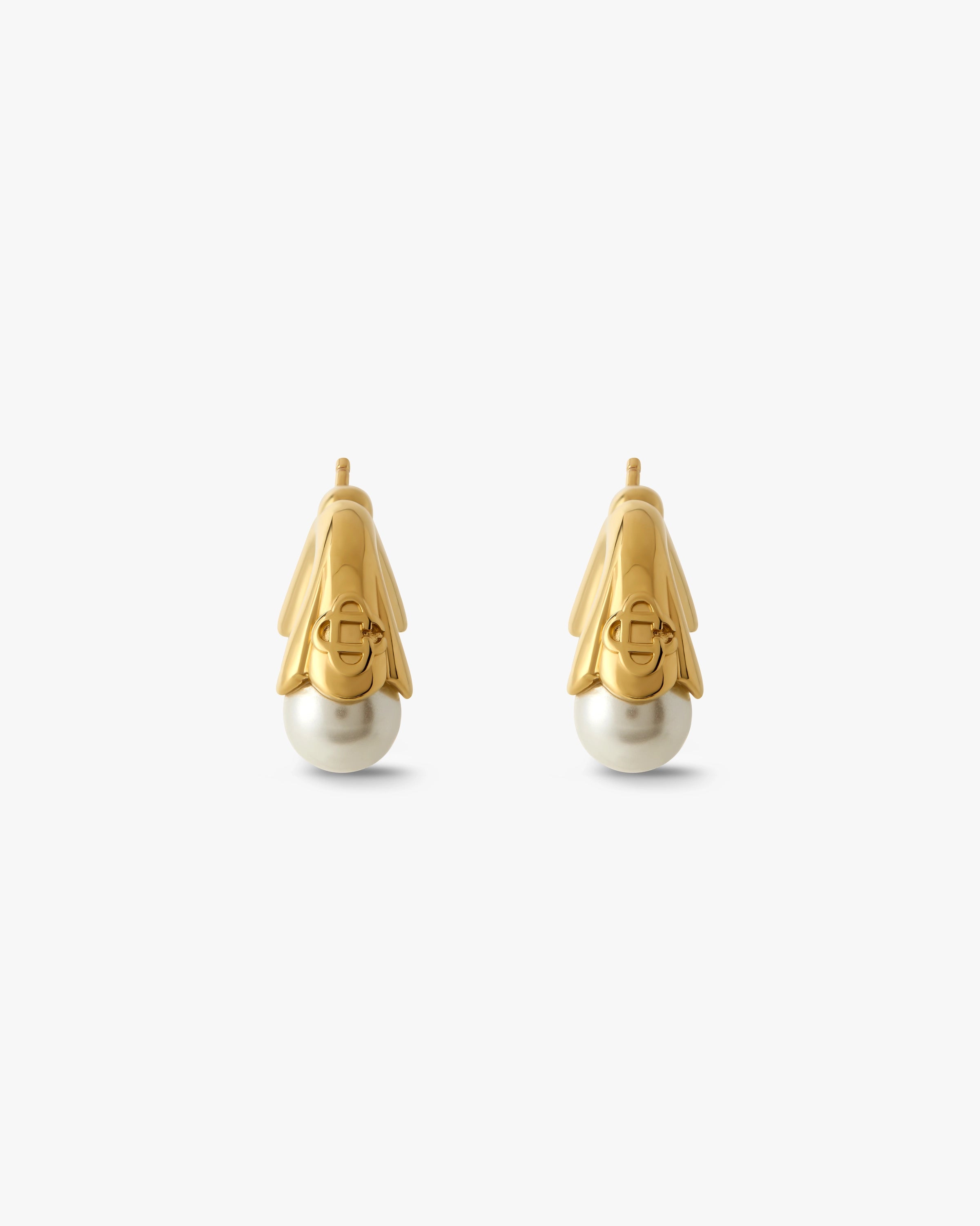 Gold & White Double Lotus Pearl Earrings