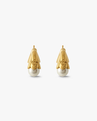 Gold & White Double Lotus Pearl Earrings