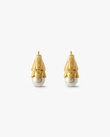 Gold & White Double Lotus Pearl Earrings