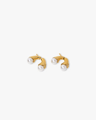 Gold & White Double Lotus Pearl Earrings