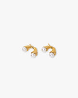 Gold & White Double Lotus Pearl Earrings