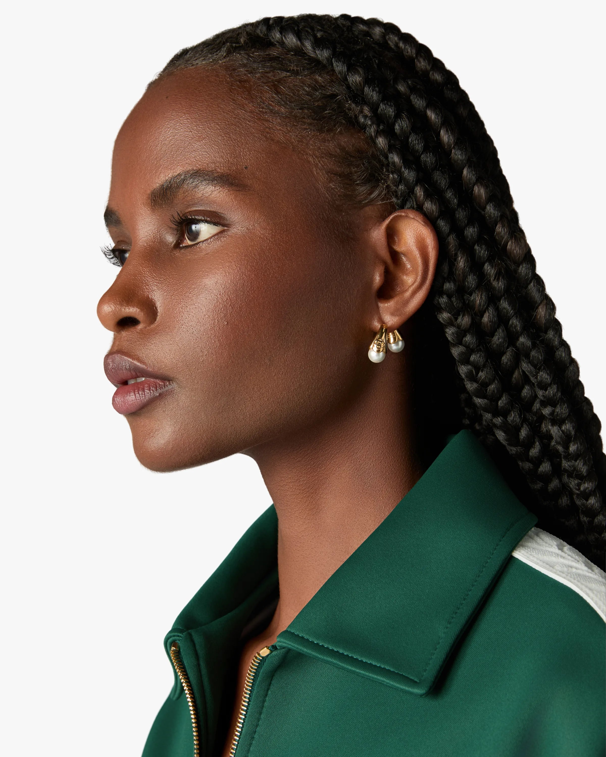 Gold & White Double Lotus Pearl Earrings