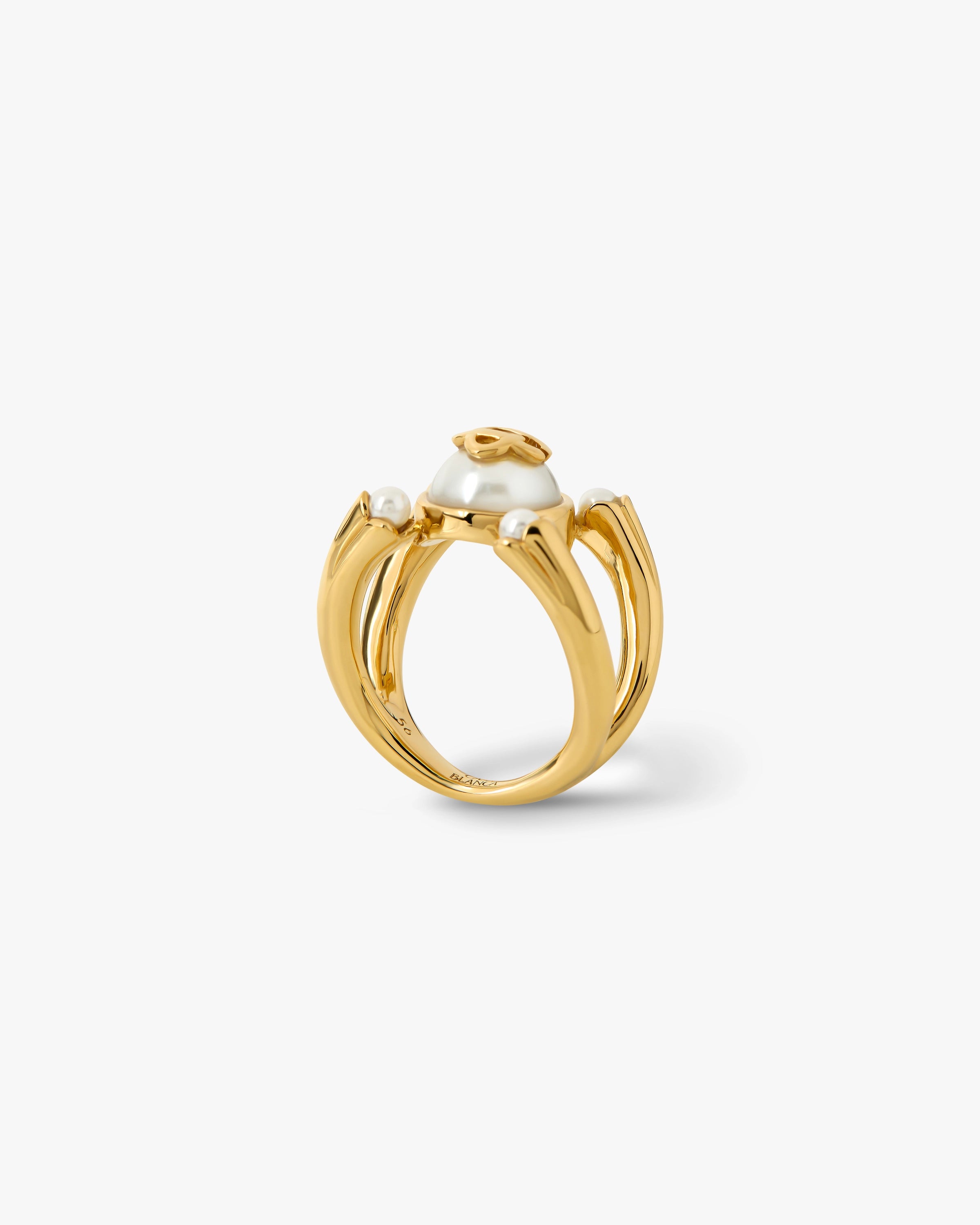Gold & White Lotus Pearl Ring