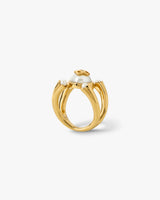 Gold & White Lotus Pearl Ring