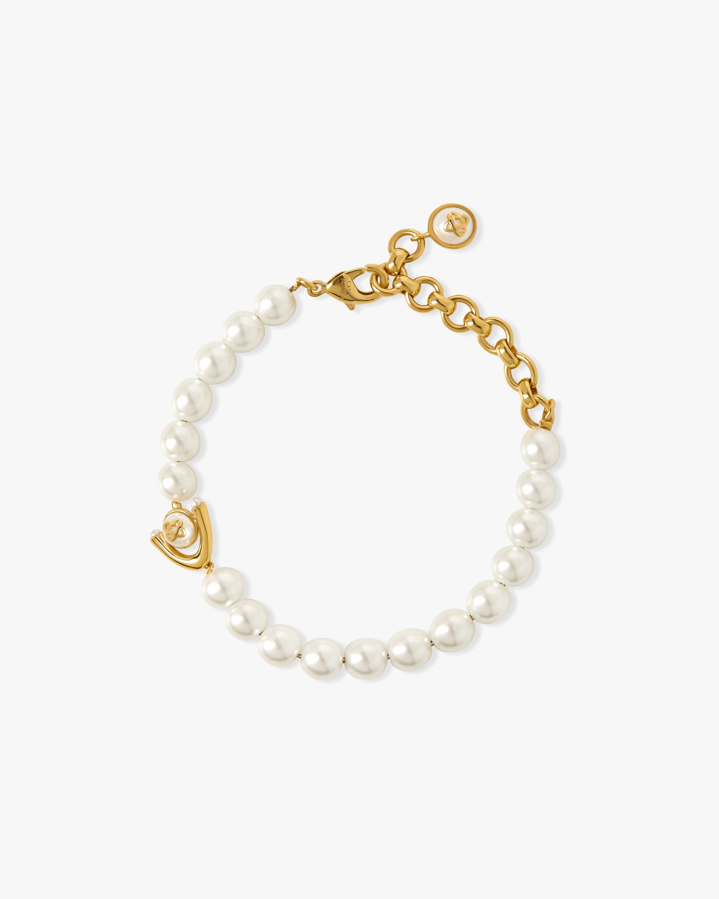 Gold & White Lotus Pearl Bracelet