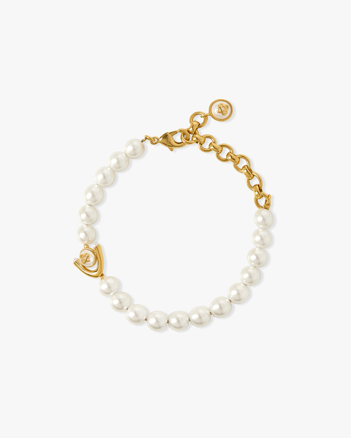 Gold & White Lotus Pearl Bracelet