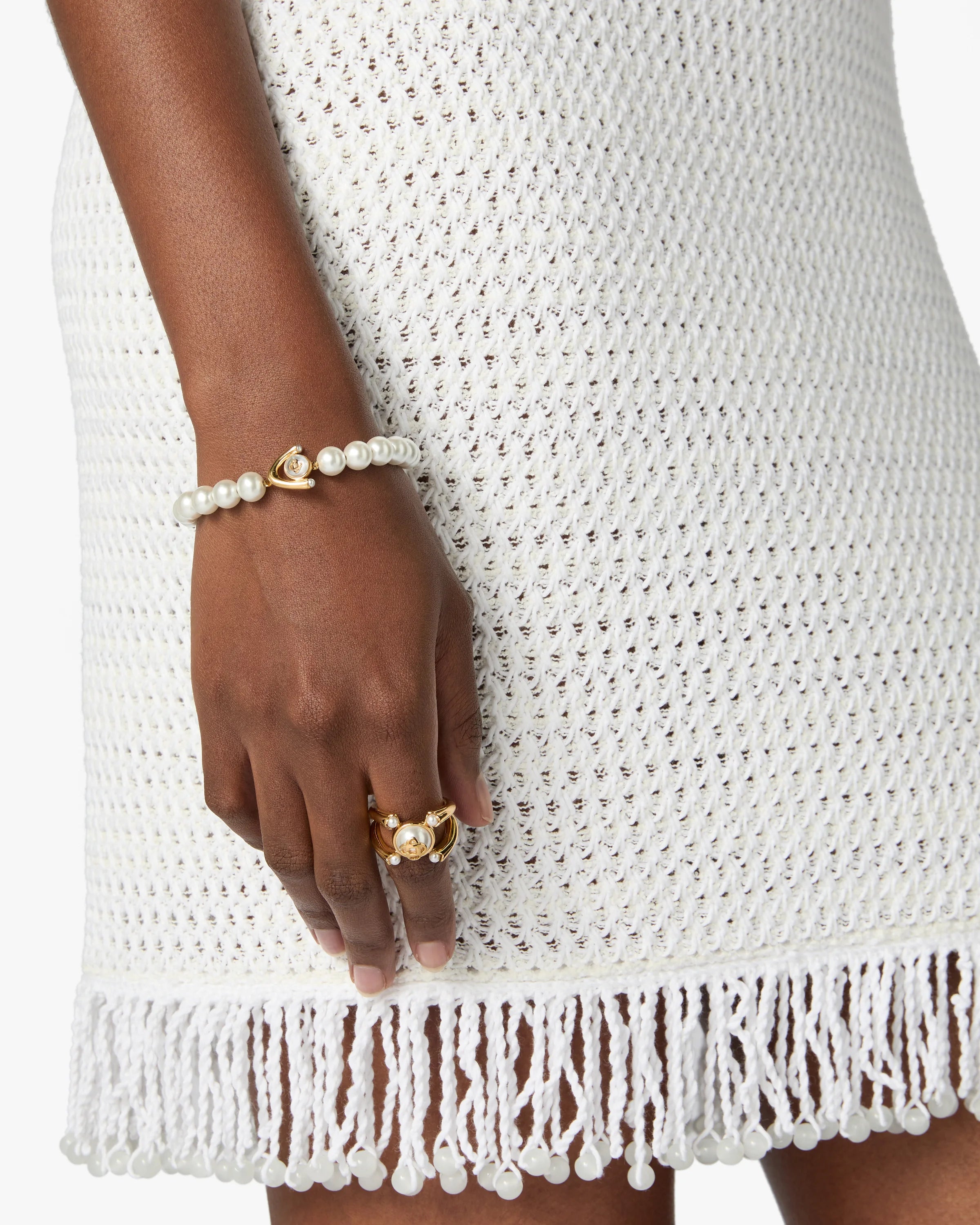 Gold & White Lotus Pearl Bracelet