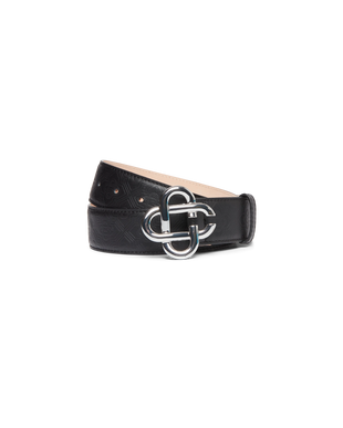 Mens Black Silver CC Logo Buckle Belt