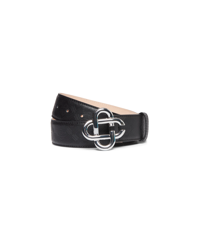 Mens Black Silver CC Logo Buckle Belt
