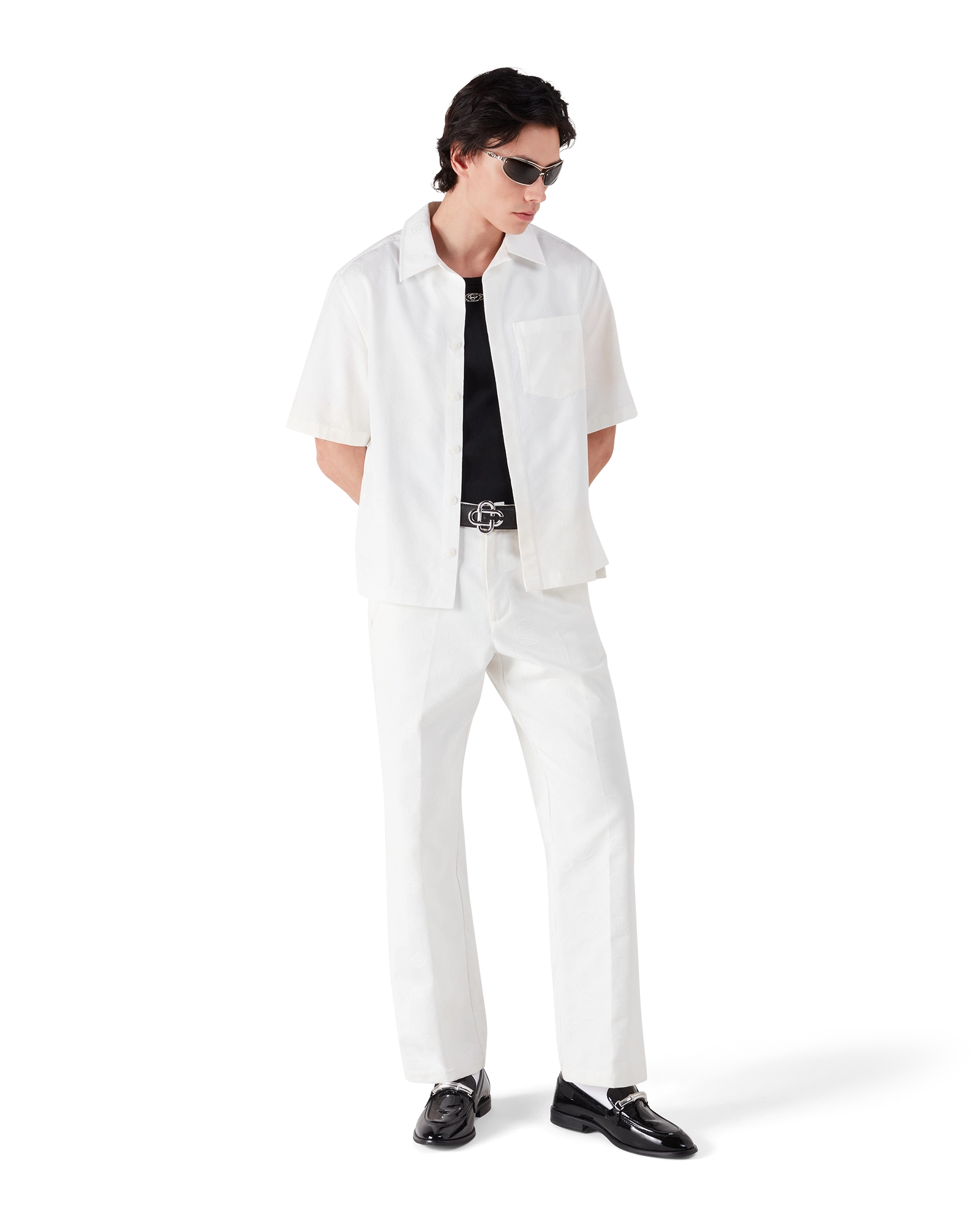 Mens Black Silver CC Logo Buckle Belt