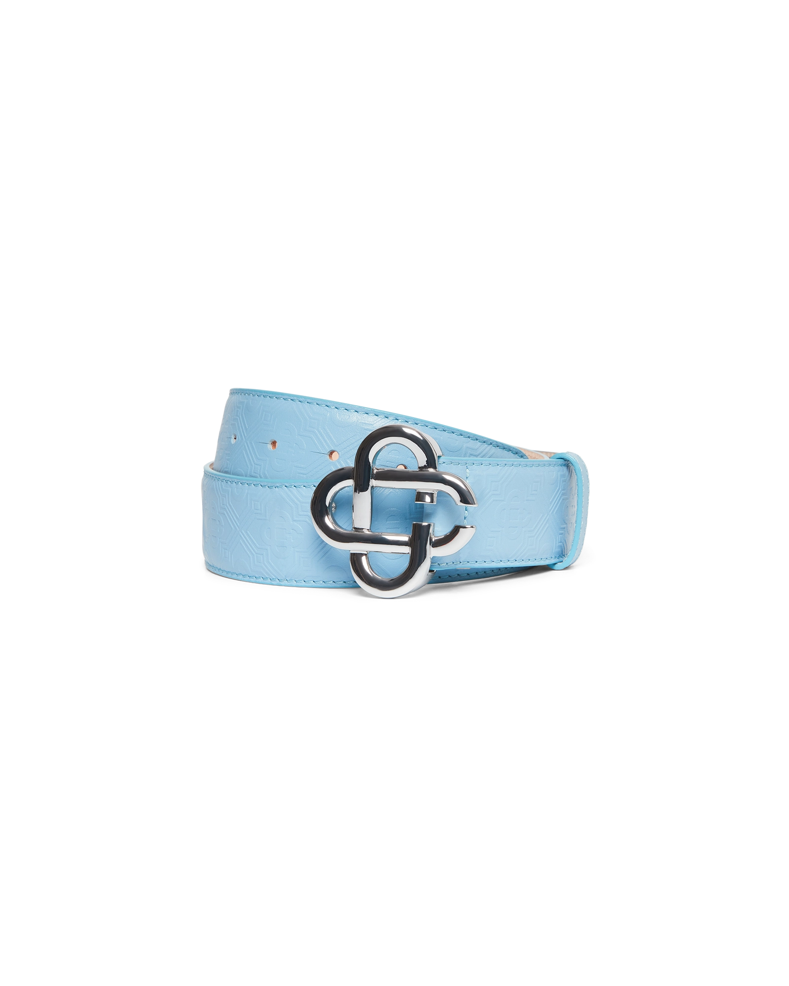 Mens Blue Silver CC Logo Buckle Belt