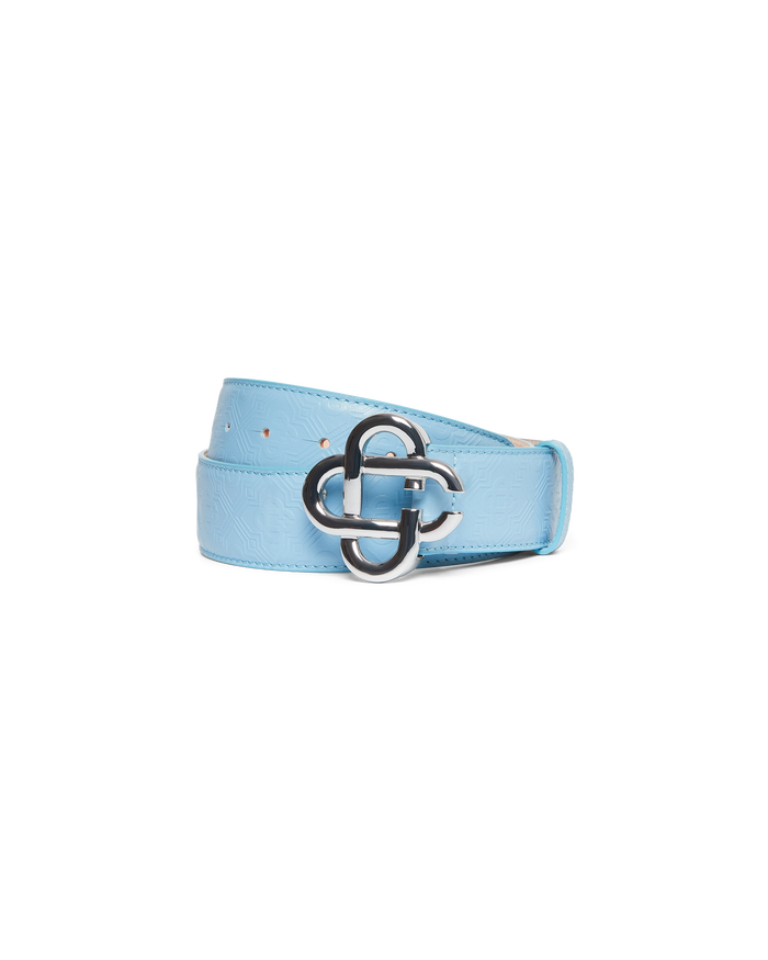Mens Blue Silver CC Logo Buckle Belt