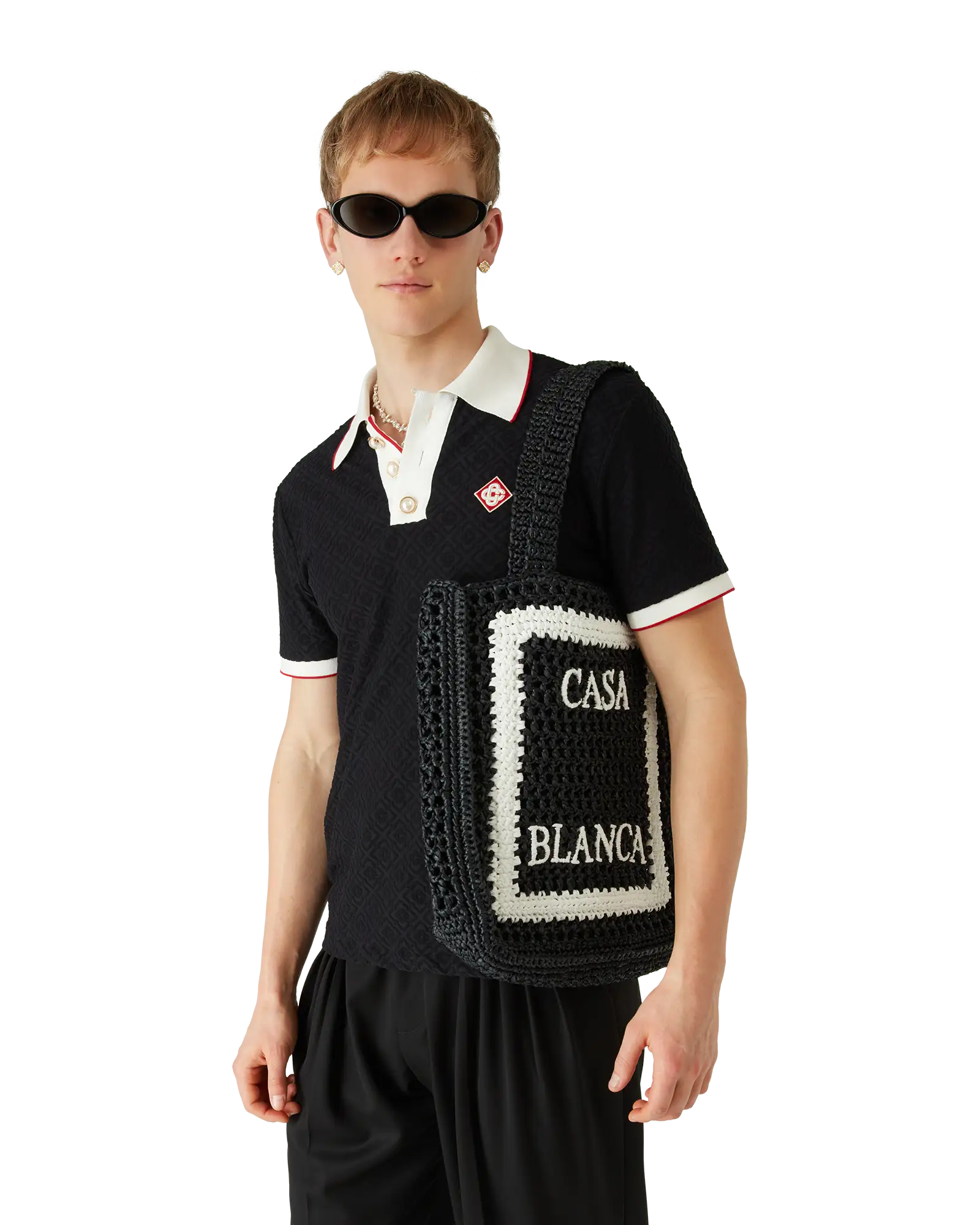 Sac cabas en raphia noir