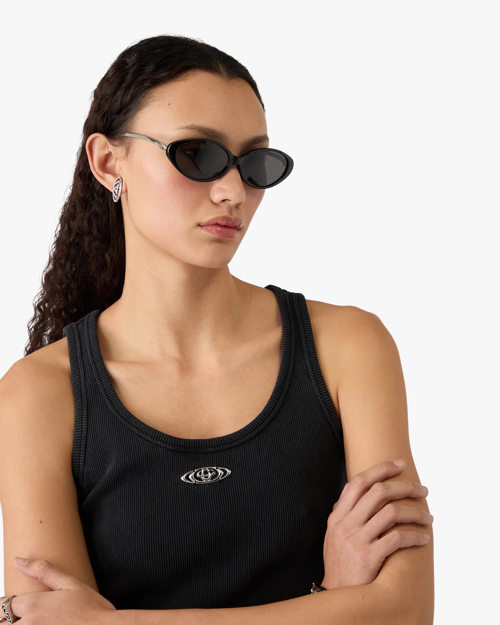 Black Oval Curve Sunglasses