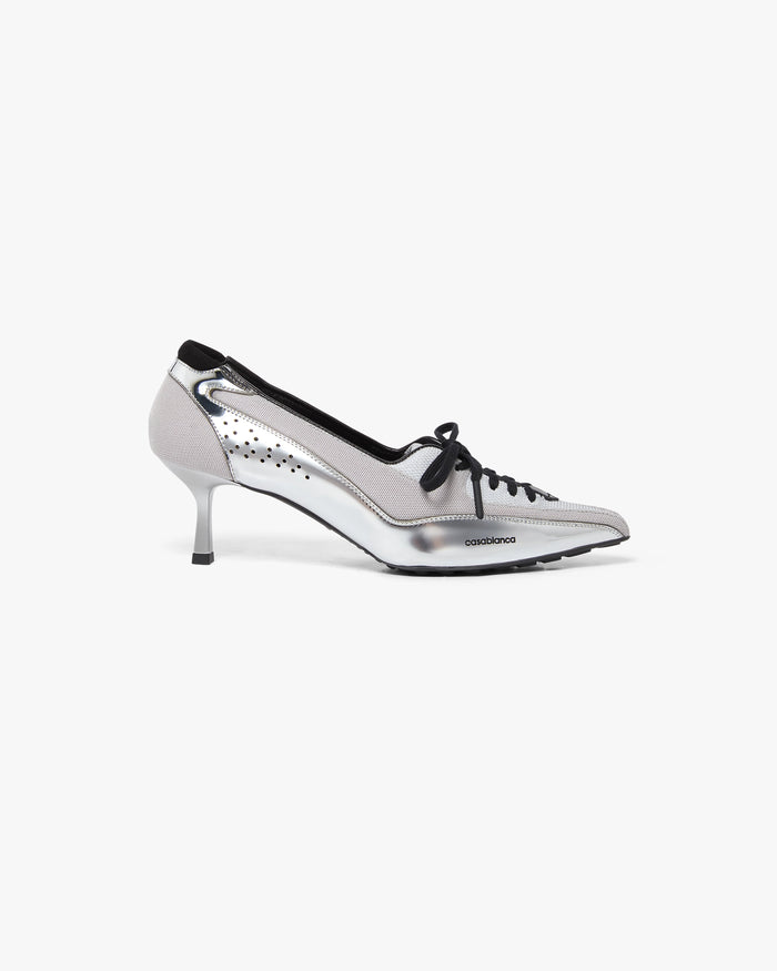 Silver Leather Heeled Sneaker Pumps