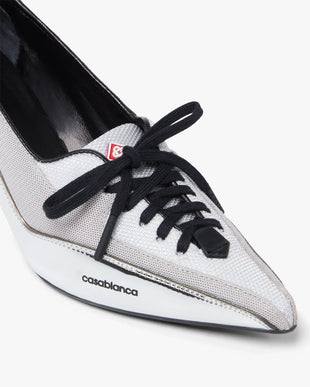 Escarpins-sneakers à talon en cuir argenté