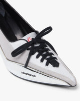 Silver Leather Heeled Sneaker Pumps