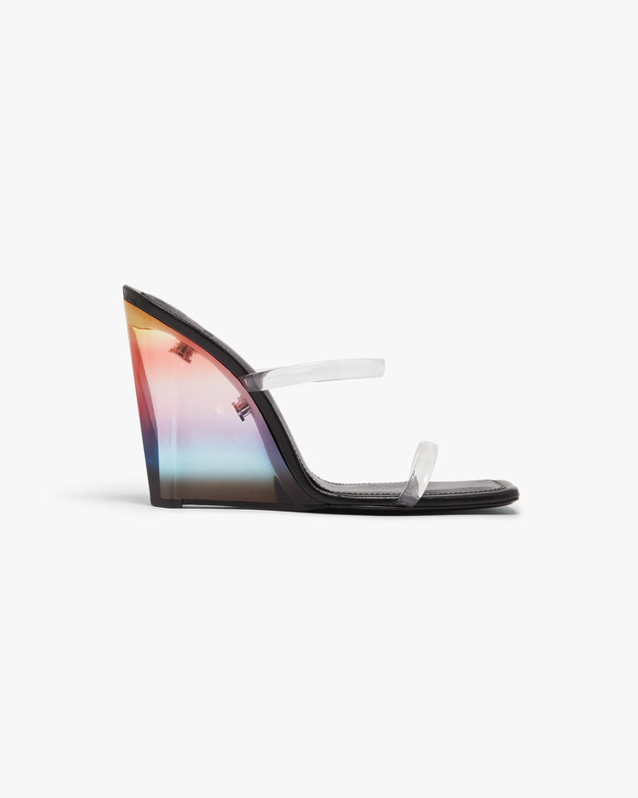 Black Plexi Heeled Wedge Sandals