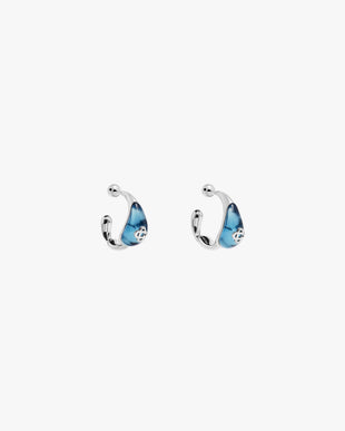 Silver & Blue Water Drop Brass Ear Hoops