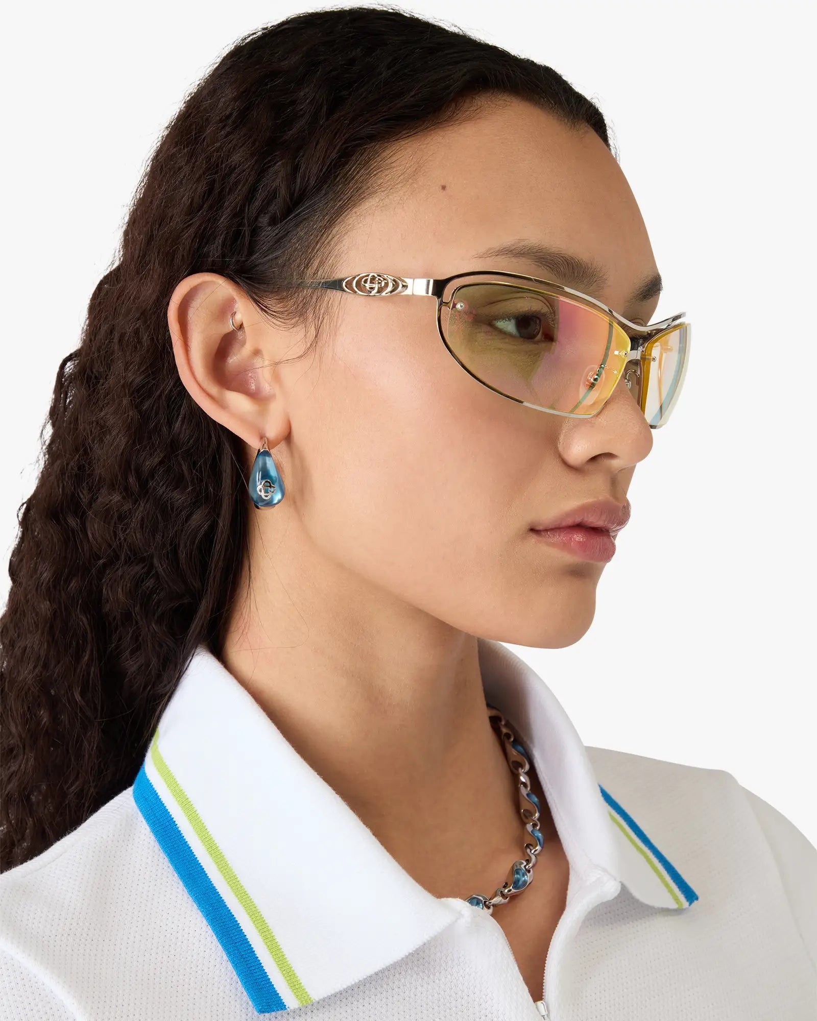 Silver & Blue Water Drop Brass Ear Hoops