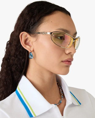 Silver & Blue Water Drop Brass Ear Hoops