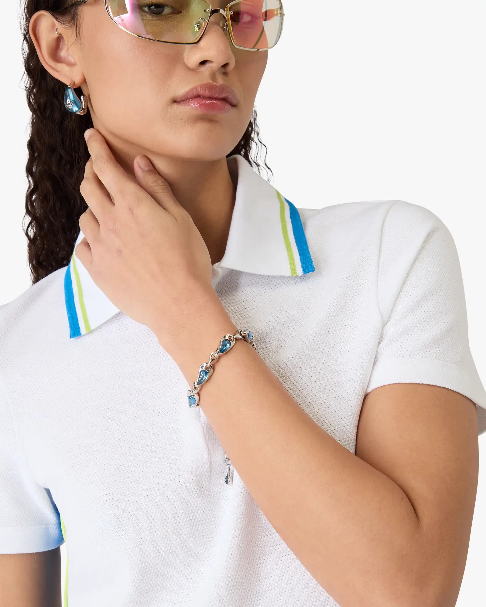Silver & Blue Water Drop Brass Bracelet