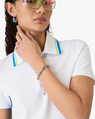 Silver & Blue Water Drop Brass Bracelet