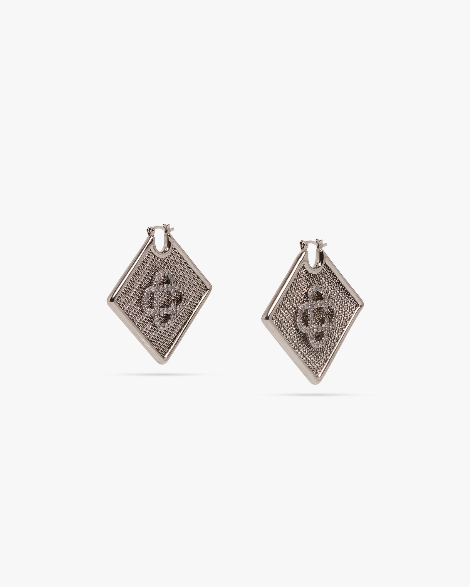 Silver Diamond Logo Brass Ear Hoops