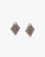 Silver Diamond Logo Brass Ear Hoops