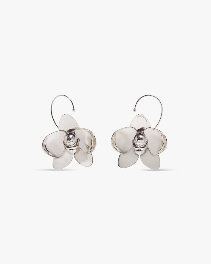 Silver Orchid Brass Earrings