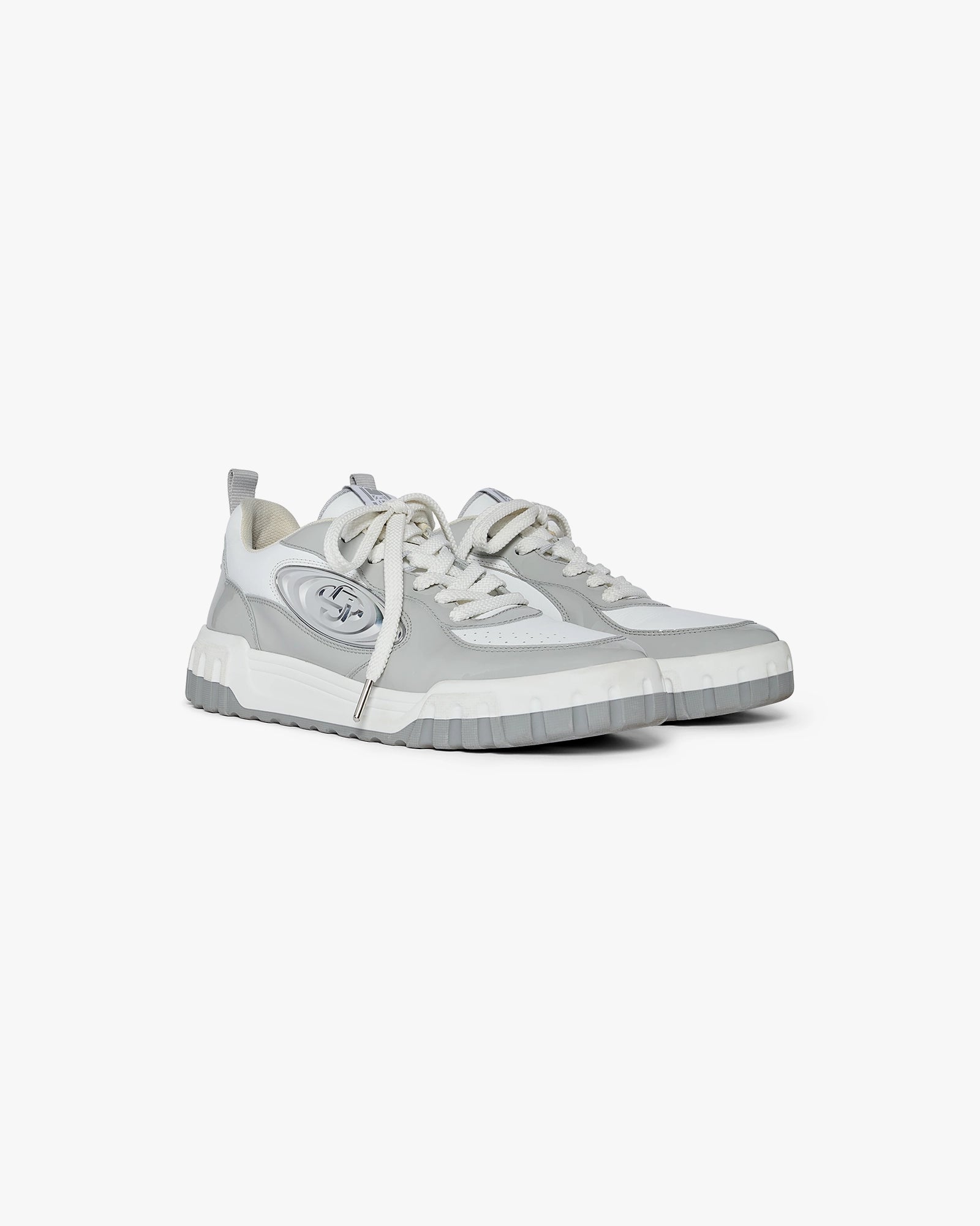 Women's Silver Leather Court Sneakers