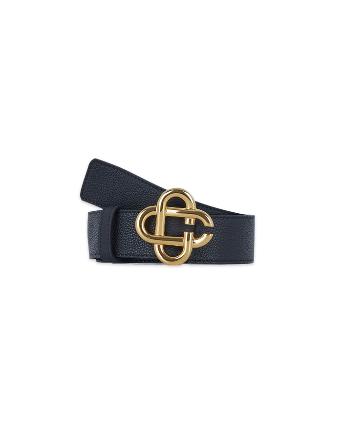 Black Leather CC Logo Buckle Belt