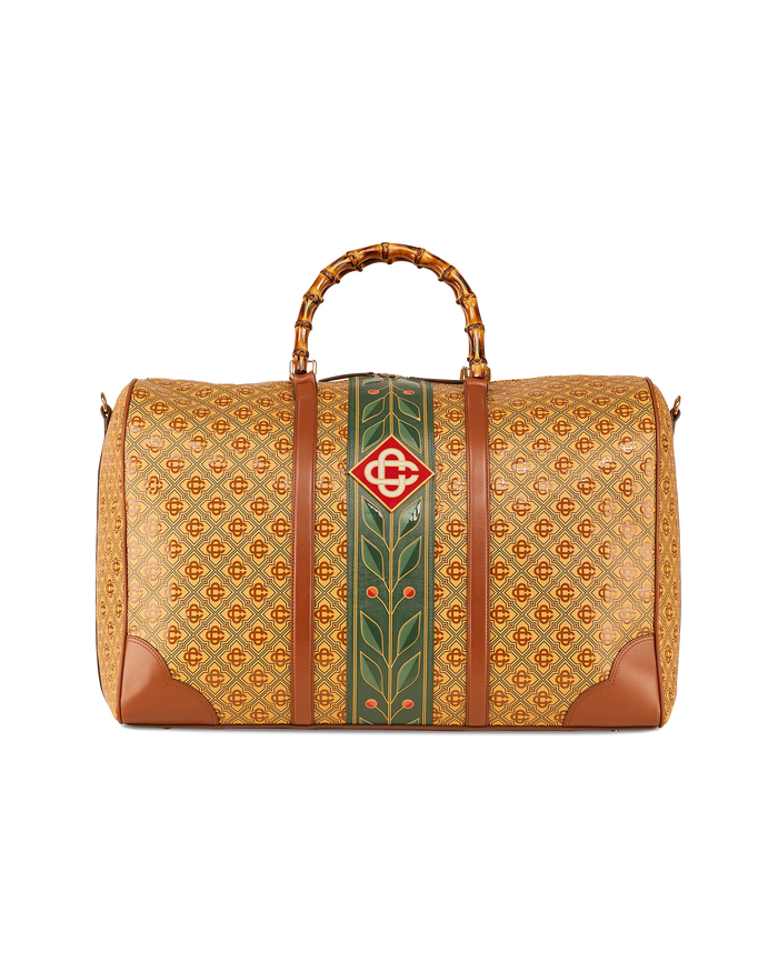 Brown Leather Diamond Monogram Grand Prix Weekender