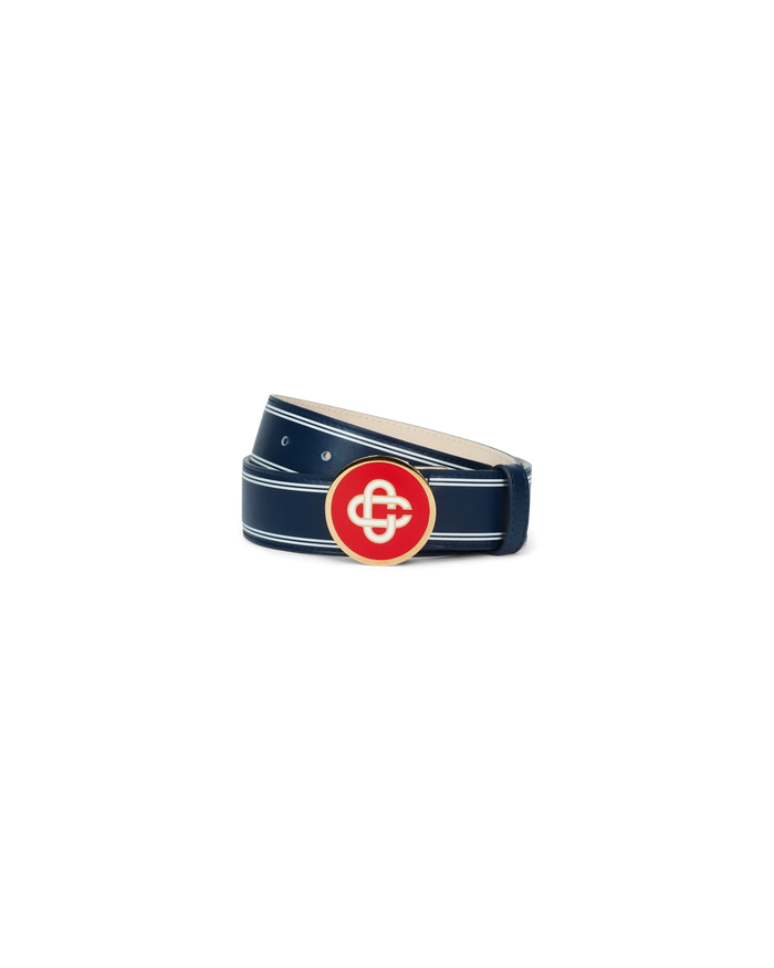 Navy Monogram Logo Leather Belt