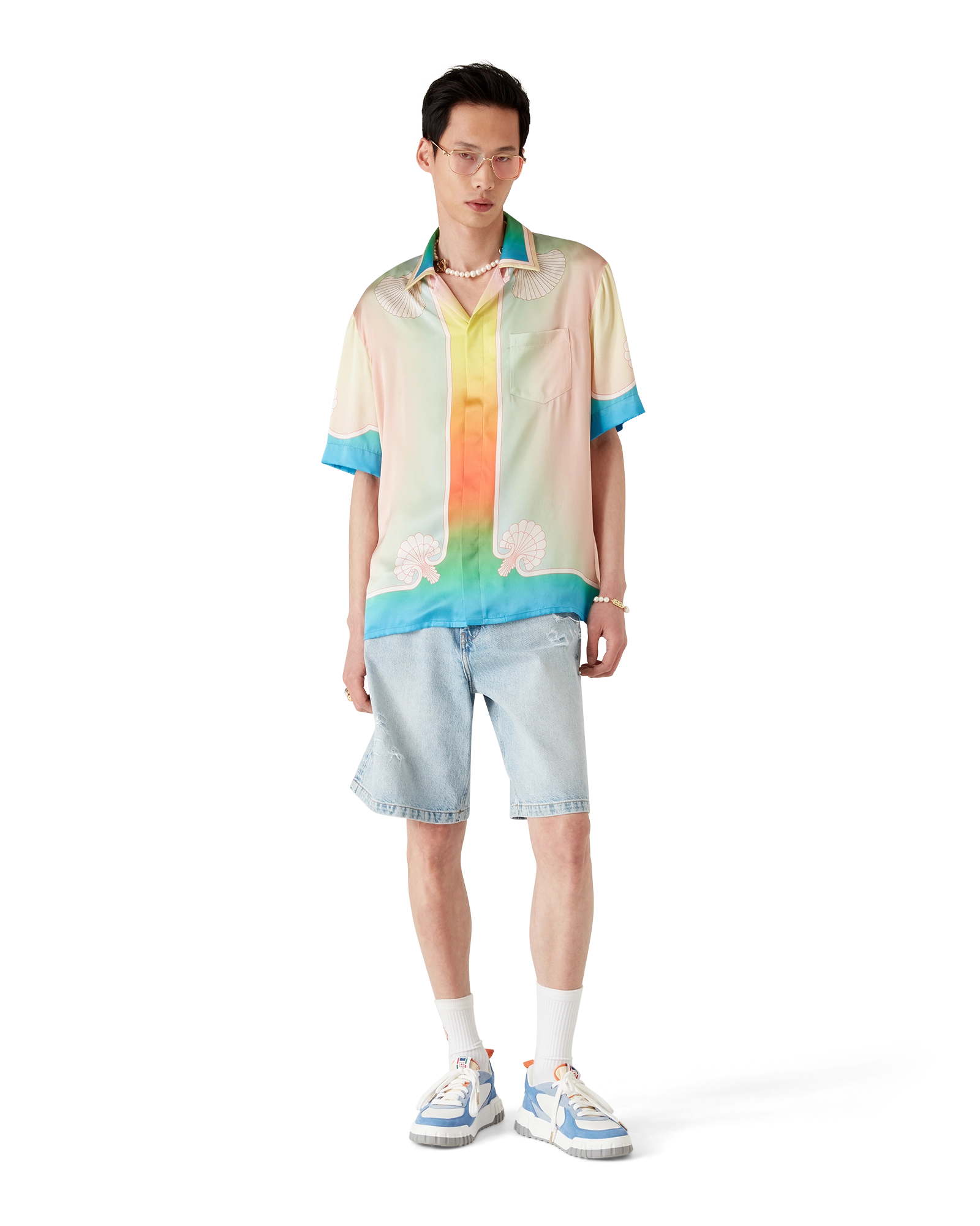 Men's White & Blue Court Sneaker