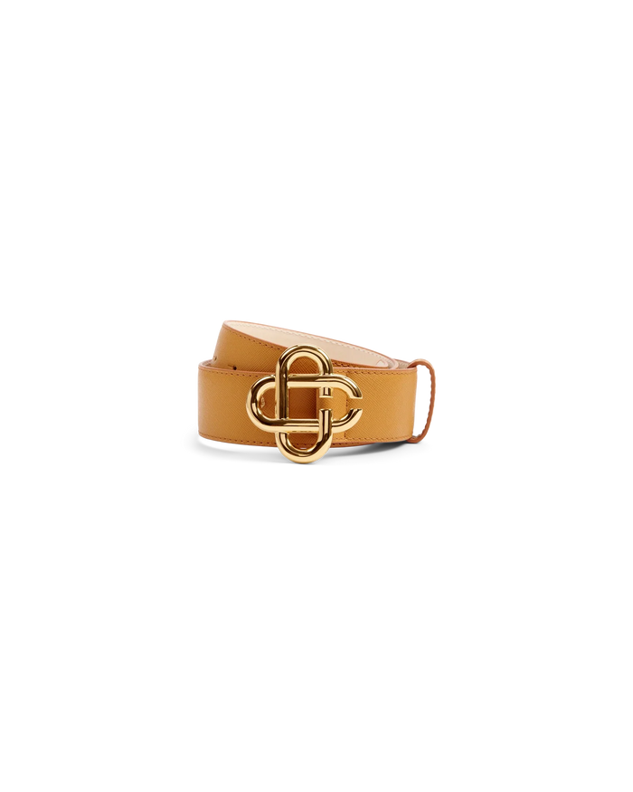 Mens Tan CC Logo Buckle Belt