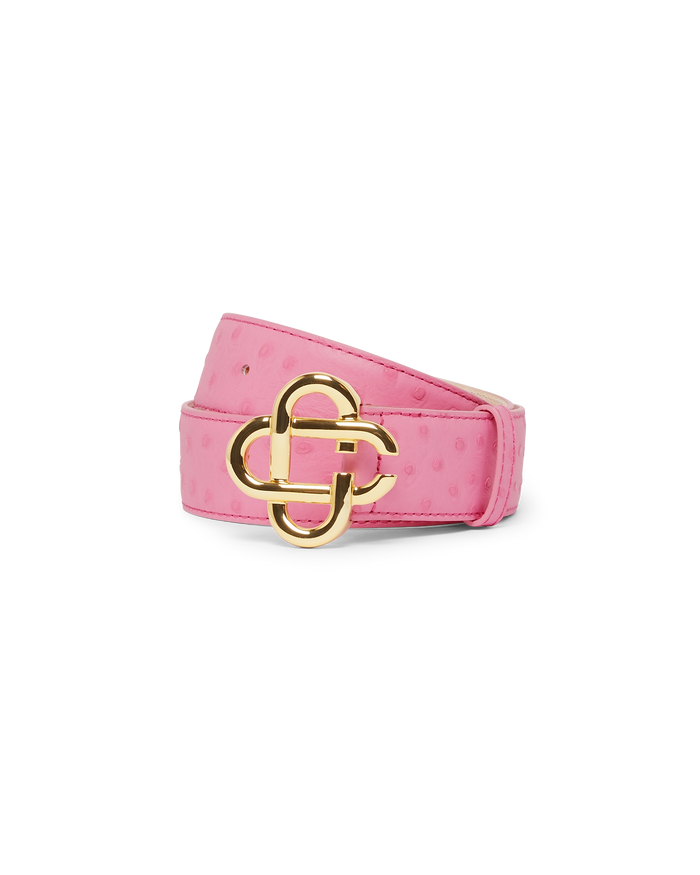 Mens Pink Ostrich CC Logo Belt